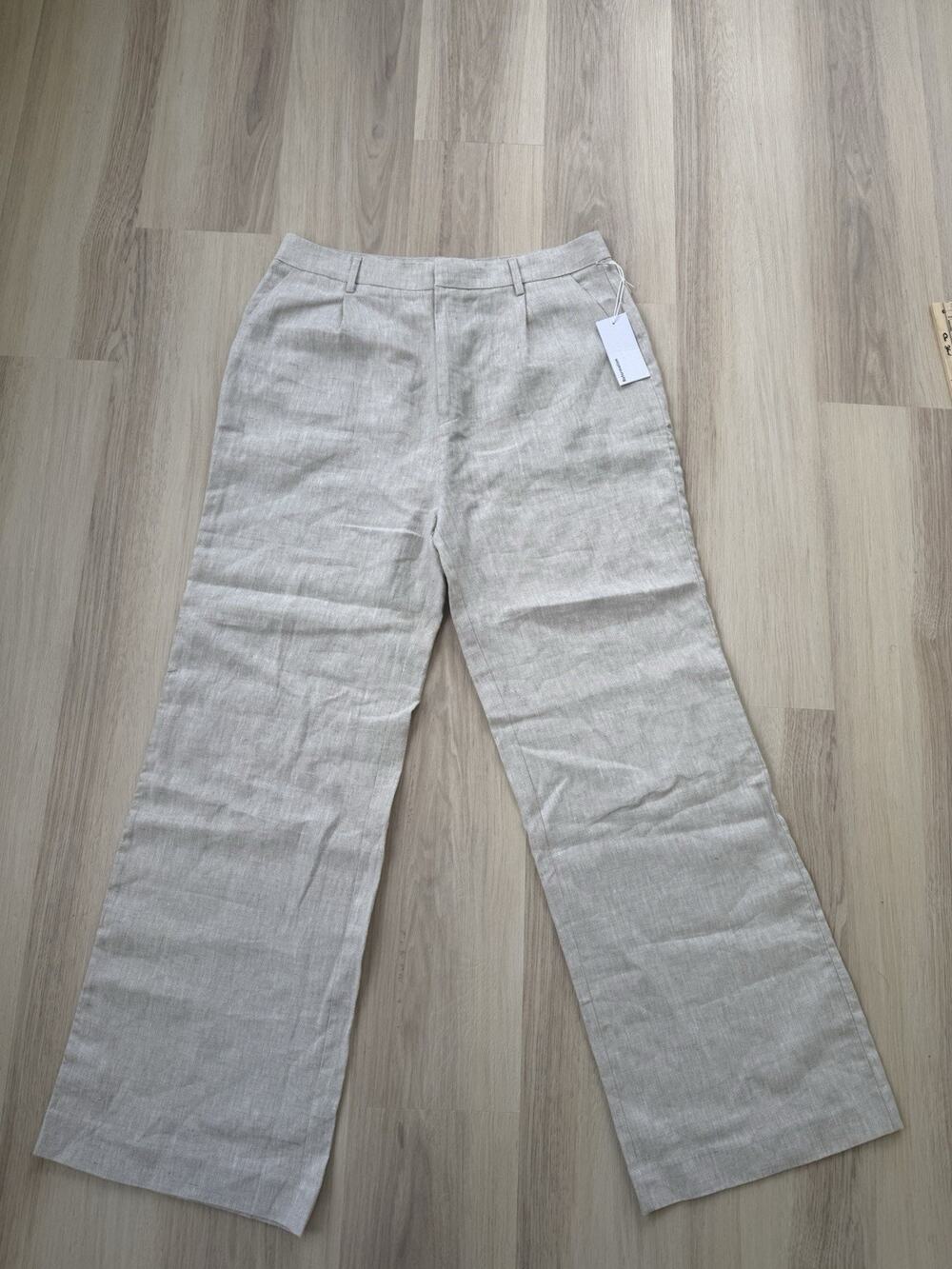 Reformation Alex Linen Mid Rise Pant 100% Linen Oatmeal Women’s Size 12 NWT